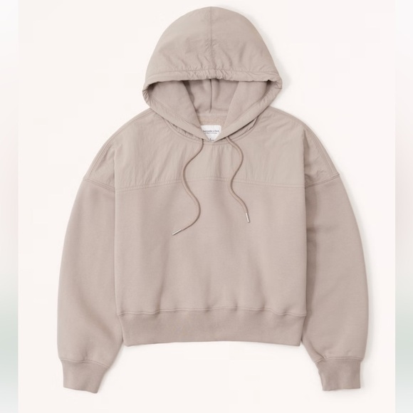 ABERCROMBIE AND FITCH TAN NYLON MIX “SUNDAY” CROPPED HOODIE SIZE XS - Picture 3 of 9